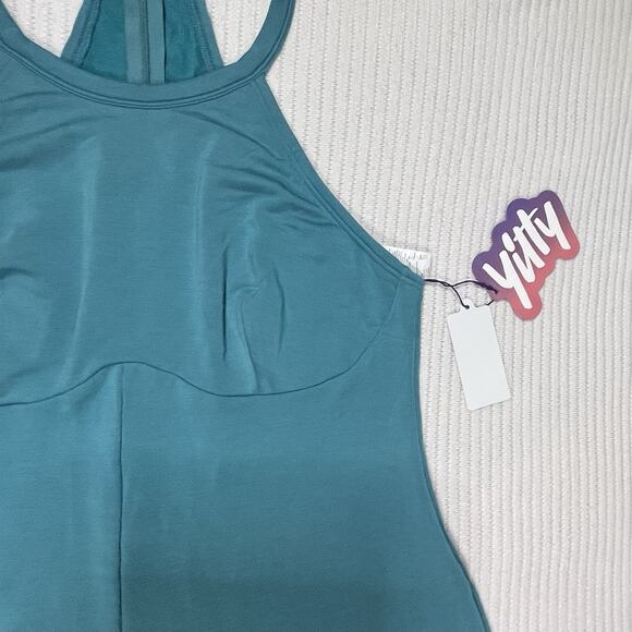 Fabletics Smooth As Hell Mock Neck Halter Jumpsuit Teal Sz XL NWT RETAIL $89.95 - Picture 5 of 15